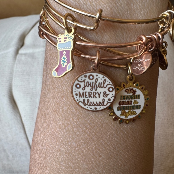 3 Christmas Holiday Alex & Ani stackable metal adjustible size charm bracelets - Picture 1 of 13